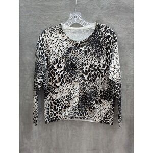 Animal Print Cardigan Sweater Womens Medium 100 Cotton Button Up Leopard‎ Casual